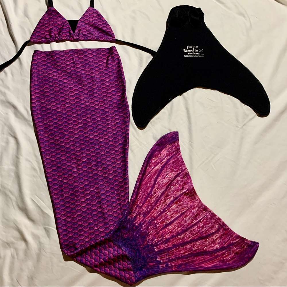 Mermaid purple fin fun tail monofin & bikini top